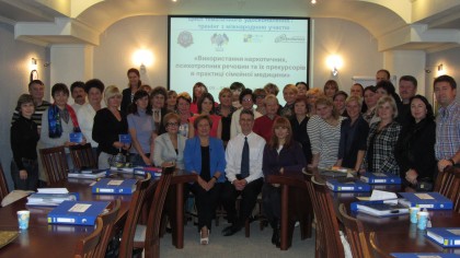 Dr. Chris Behrens (center) and participants at a pilot training event in Uzhgorod. 