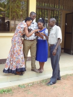 Students in Kilosa, Tanzania, try out the new tablet app.